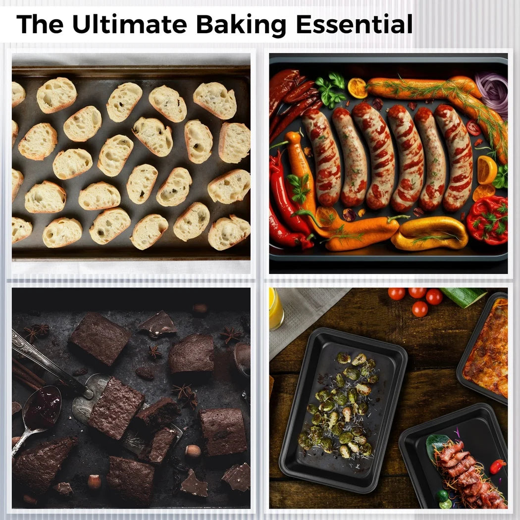 3PCS Non-Stick Oven Baking Trays, Carbon Steel Roasting Trays, 3-Sized Deep Baking Pan Set, Stackable Home Kitchen Baking Pans, Non- Stick Bakeware Set for Meat, Bread, Cookies