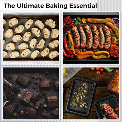 3PCS Non-Stick Oven Baking Trays, Carbon Steel Roasting Trays, 3-Sized Deep Baking Pan Set, Stackable Home Kitchen Baking Pans, Non- Stick Bakeware Set for Meat, Bread, Cookies