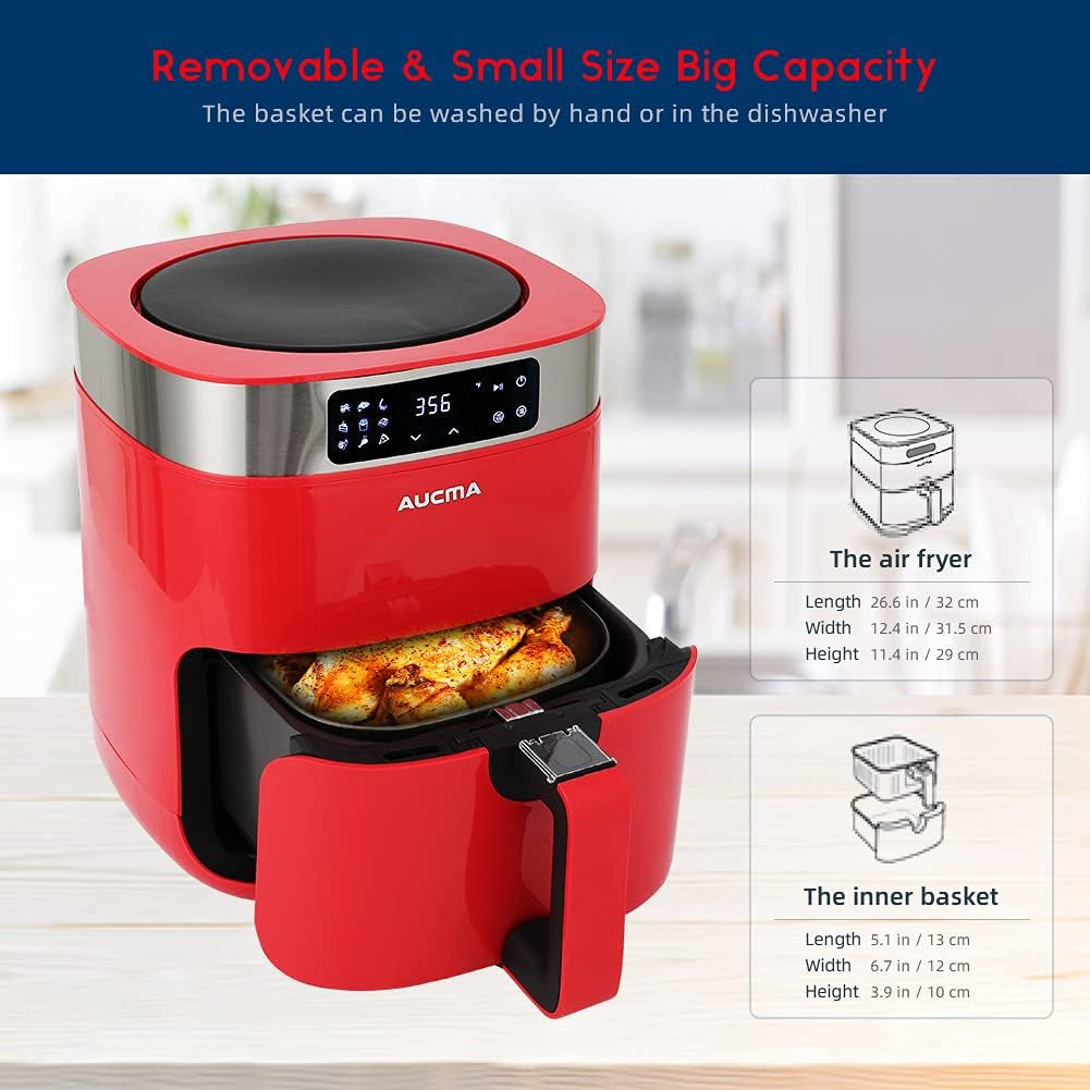 Air Fryer, 5.8QT Hot Air Fryers Oven, XL Electric Air Fryers Oven Cooker with 9 Cooking Preset, Digital Touch Screen Preheat & Nonstick Basket (Red)