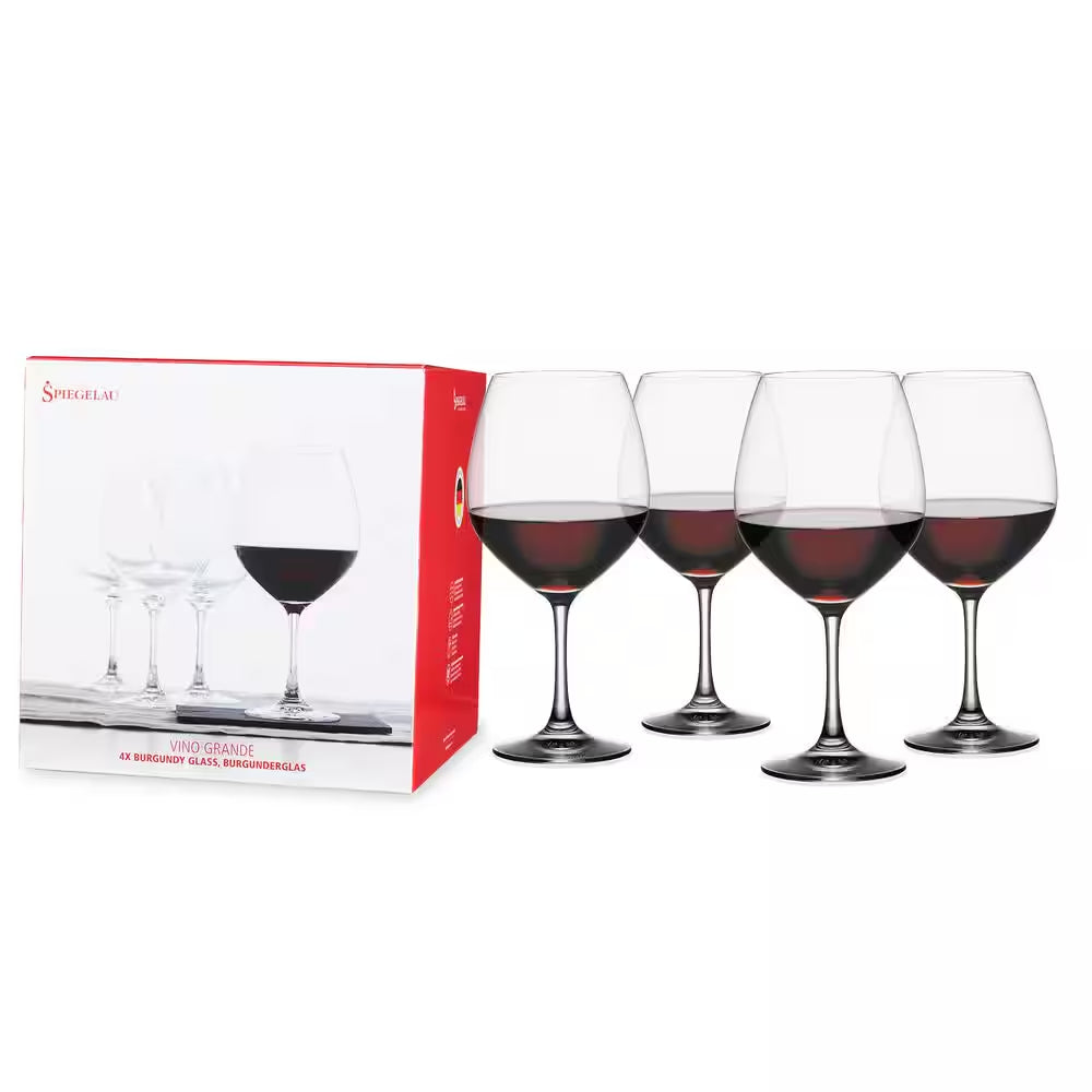 25 Oz. Burgundy Wine Glasses European-Made Lead-Free Crystal, Classic Stemmed, Dishwasher Safe, Gift Set (Set of 4)