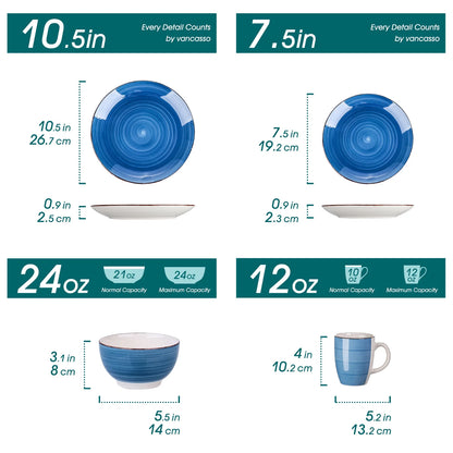 , Series Bella, 32 Piece Stoneware Dinnerware Set, Blue Dinner Set, Service for 8