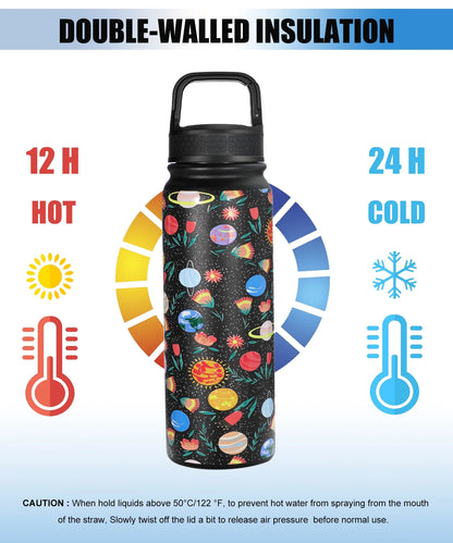Insulated 20Oz Stainless Steel Water Bottles with 3 Lids & Straw