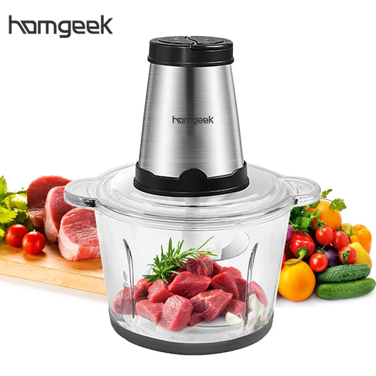 Electric Food Grinder 8Cup Large Household Capacity Stainless Steel 2 Gears 250W High Power Kitchen Cooker Blender