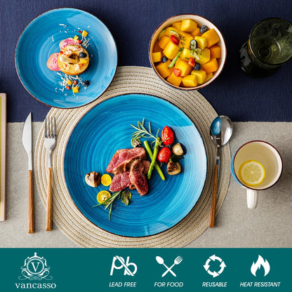 , Series Bella, 32 Piece Stoneware Dinnerware Set, Blue Dinner Set, Service for 8