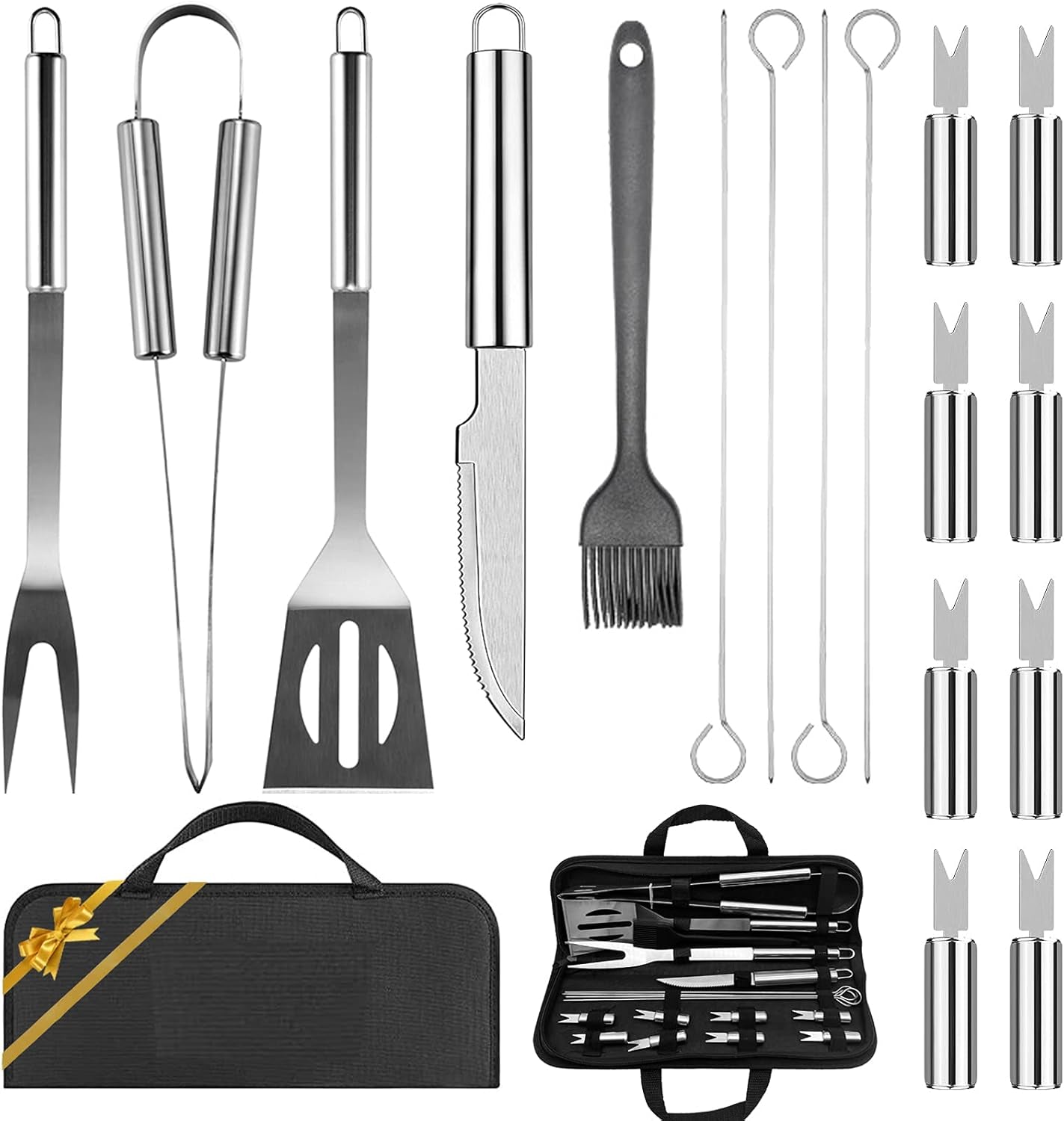 18 Pcs BBQ Grill Accessories, Grilling Utensils Set, Stainless-Steel Skewers, Spatula, Fork, Basting Brush, Tongs and Utensils Bundle -Perfect for Men Women Cooking Indoor or Outdoor Camping Backyard