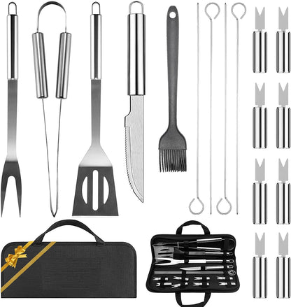 18 Pcs BBQ Grill Accessories, Grilling Utensils Set, Stainless-Steel Skewers, Spatula, Fork, Basting Brush, Tongs and Utensils Bundle -Perfect for Men Women Cooking Indoor or Outdoor Camping Backyard