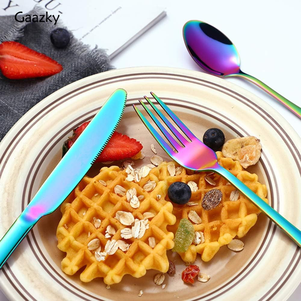20 Pcs Rainbow Silverware Set Service for 4,Premium Colorful Stainless Steel Flatware Set,Mirror Polished Cutlery Eating Utensil Set,Include Fork Knife Spoon Set,Dishwasher Safe