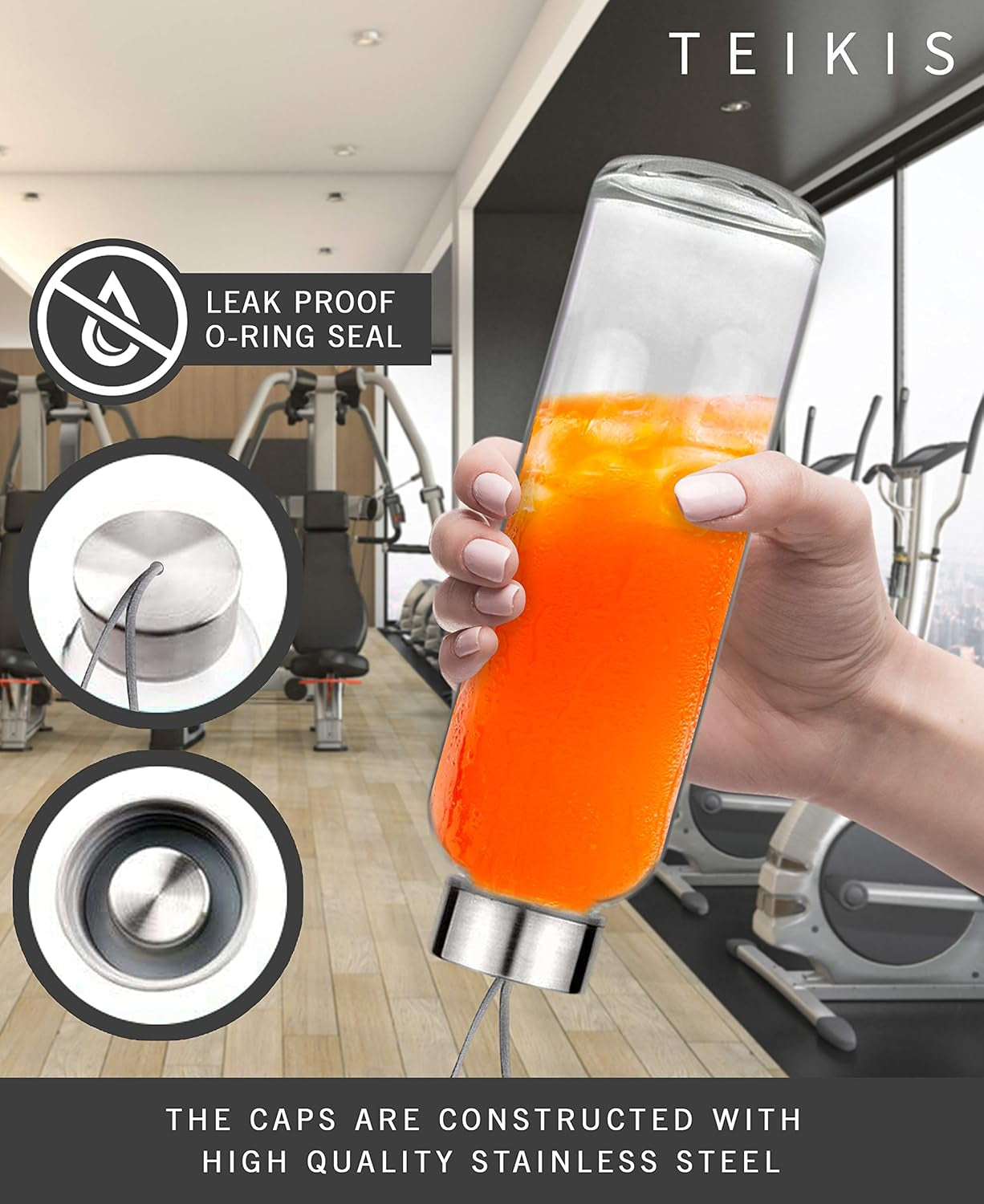 Glass Water Bottles 6 Pack - 18 Oz Clear Glass Bottles with Caps and Nylon Protective Sleeves - Glass Juice Bottles for Juicing - Reusable Glass Bottle for Water, Smoothie, Beverage