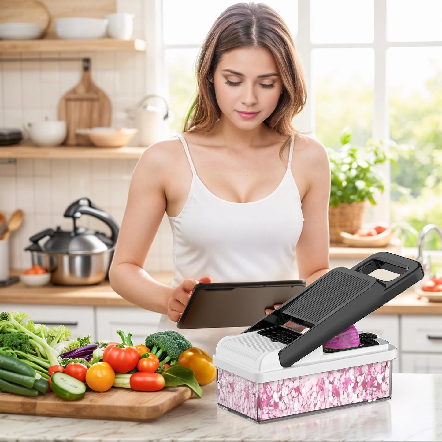 10-In-1, 8 Blade Vegetable Chopper, Mandoline Slicer, Food Chopper with Container, Fruit Slicer, Kitchen Gadgets & Accessories, Home Essentials