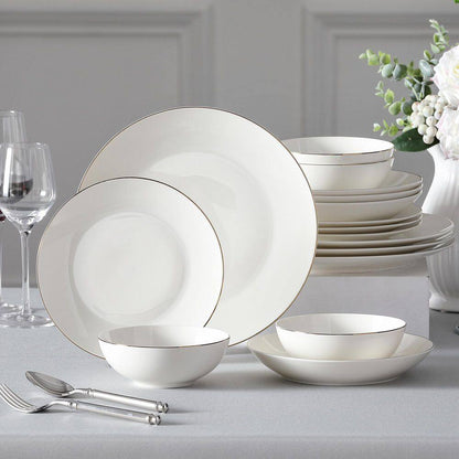 Jera 16-Piece White with Gold Trim Bone China Dinnerware Set (Service for 4)