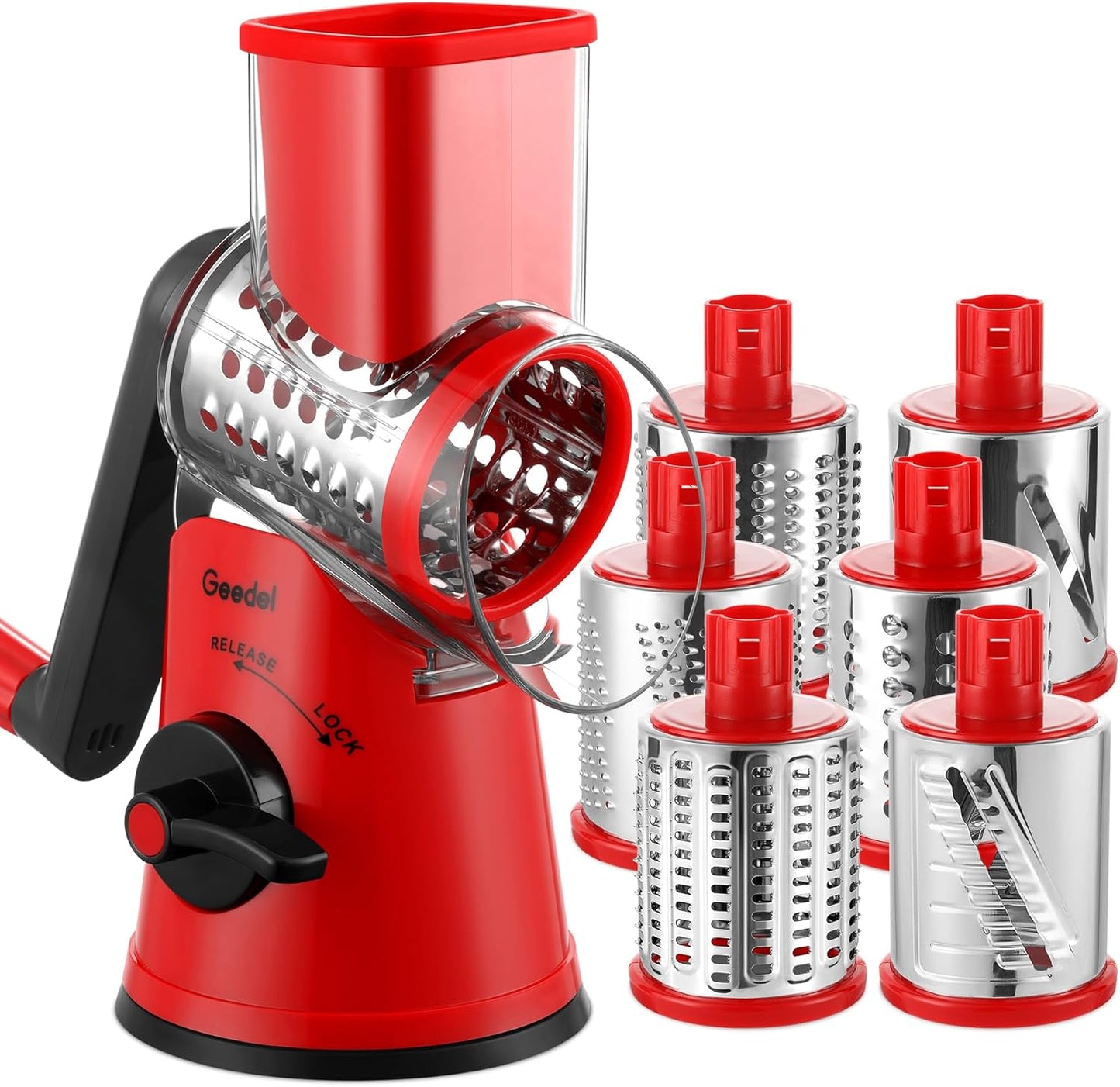 Rotary Cheese Grater, Kitchen Mandoline Vegetable Slicer with 3 Interchangeable Blades, Easy to Clean Rotary Grater Slicer for Cheese, Vegetables, Nuts