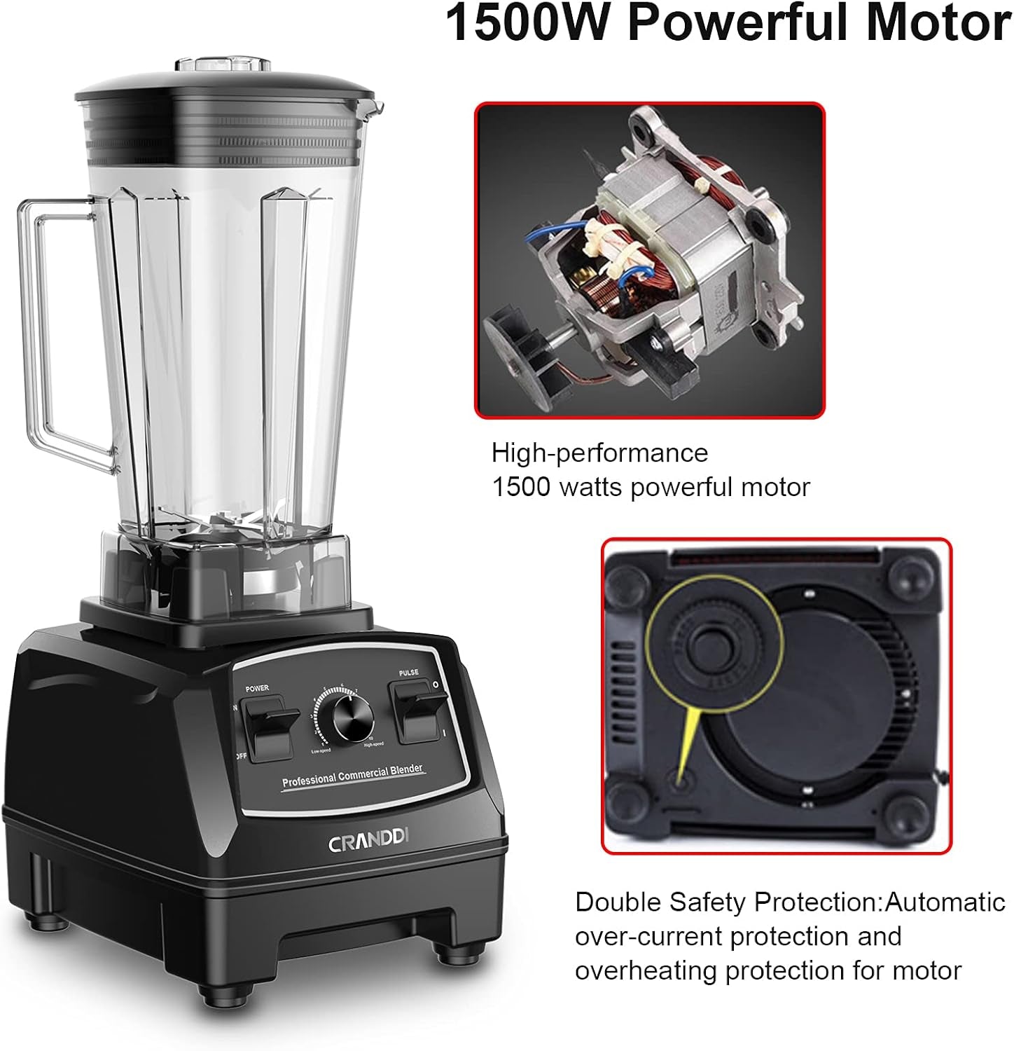 Professional Blender,1500 Watt Commercial Blenders for Kitchen with 70Oz Capacity and Self-Cleaning, Classic Blenders for Shakes and Smoothies, Build-In Pulse, YL-010-B
