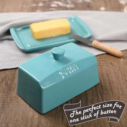 Ceramic Butter Dishes with Lid, Large Butter Keeper Rectangle Butter Container with Handle, Porcelain Butter Holder for East/West Butter