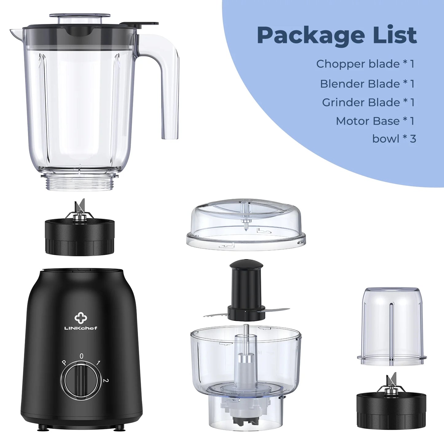 3-In-1 Countertop Blender for Shakes, Meat Chopper, Coffee Grinder, 500 Watts, 50Oz. Blending Jar, Smoothie Blender with 2 Speeds and Pulse