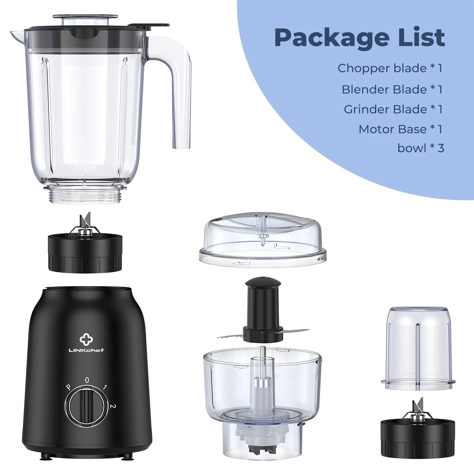3-In-1 Countertop Blender for Shakes, Meat Chopper, Coffee Grinder, 500 Watts, 50Oz. Blending Jar, Smoothie Blender with 2 Speeds and Pulse