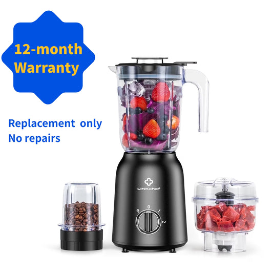 3-In-1 Countertop Blender for Shakes, Meat Chopper, Coffee Grinder, 500 Watts, 50Oz. Blending Jar, Smoothie Blender with 2 Speeds and Pulse
