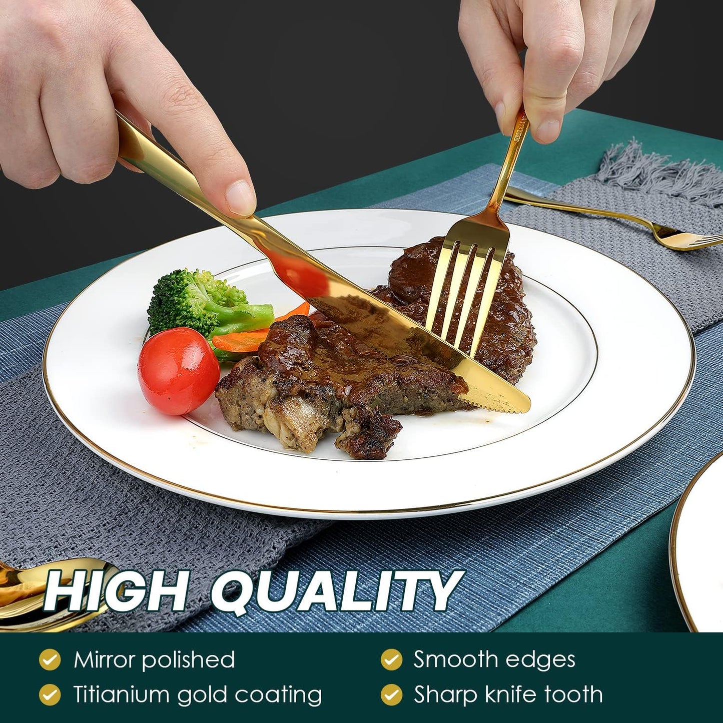 Gold Silverware Set,  40-Piece Food Grade Stainless Steel Gold Flatware Set, Kitchen Utensil Set Service for 8, Mirror Polished Tableware Cutlery Set for Home and Restaurant, Dishwasher Safe