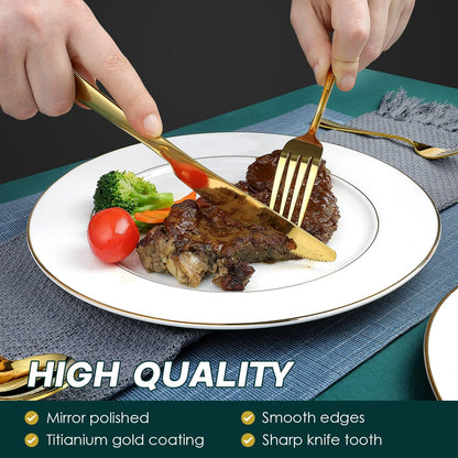 Gold Silverware Set,  40-Piece Food Grade Stainless Steel Gold Flatware Set, Kitchen Utensil Set Service for 8, Mirror Polished Tableware Cutlery Set for Home and Restaurant, Dishwasher Safe