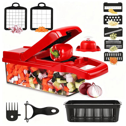 Vegetable Chopper Slicer Onion Dicer, Multi 22-In-1 Veggie Mandoline Food Cutter for Tomato Fruit with Lemon Squeezer, E-Recipe, 11 Blades, Egg Separator & Slicer, Container