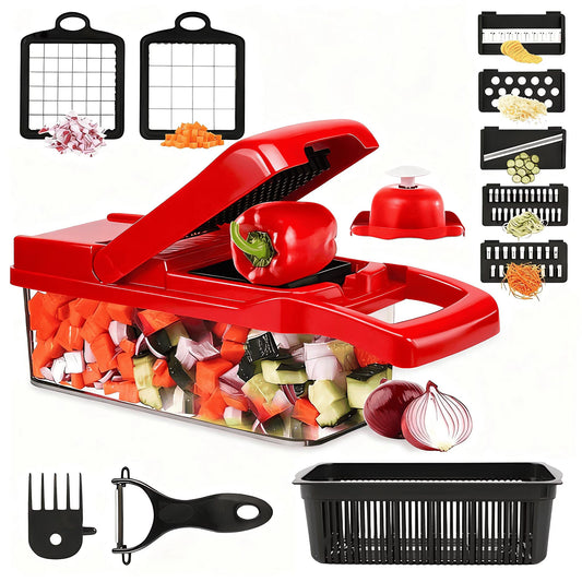 Vegetable Chopper Slicer Onion Dicer, Multi 22-In-1 Veggie Mandoline Food Cutter for Tomato Fruit with Lemon Squeezer, E-Recipe, 11 Blades, Egg Separator & Slicer, Container