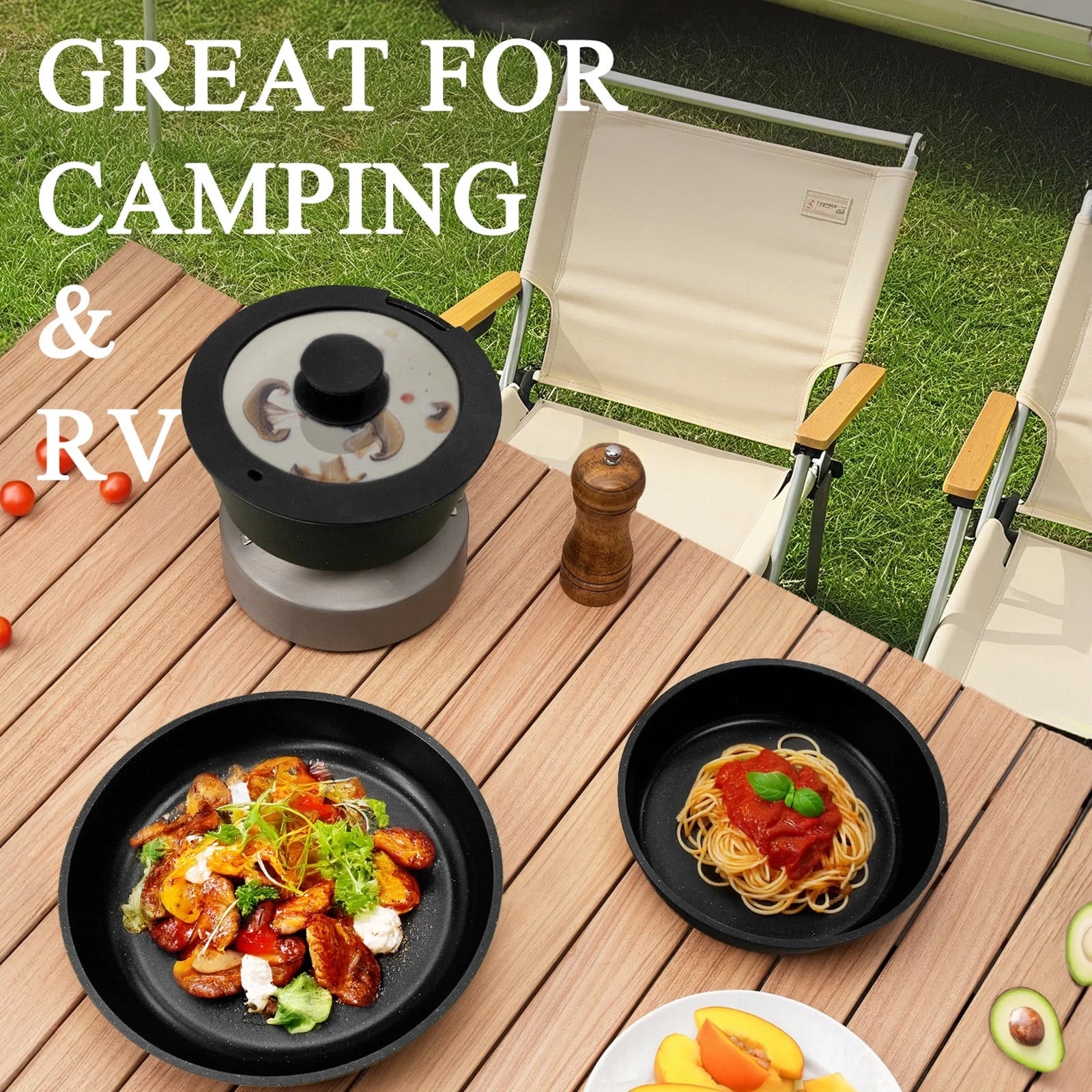 Pots and Pans Set, 6 Pcs Nonstick Pots and Pans with Removable Handle, Space-Saving Cookware Set for RV & Camping, Dishwasher and Oven Safe, Black