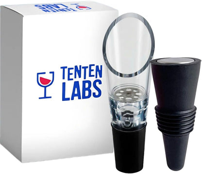 Wine Aerator Pourer and Wine Stopper (2-Pack) - Wine Saver - Wine Aerator and Re-Corker - Gift Box Included (Black)