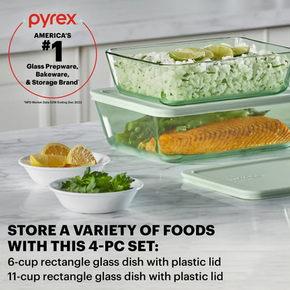 Simply Store Tinted 4-Piece Rectangle Glass Storage Set with 6C/11C Containers and Airtight Lids, Green