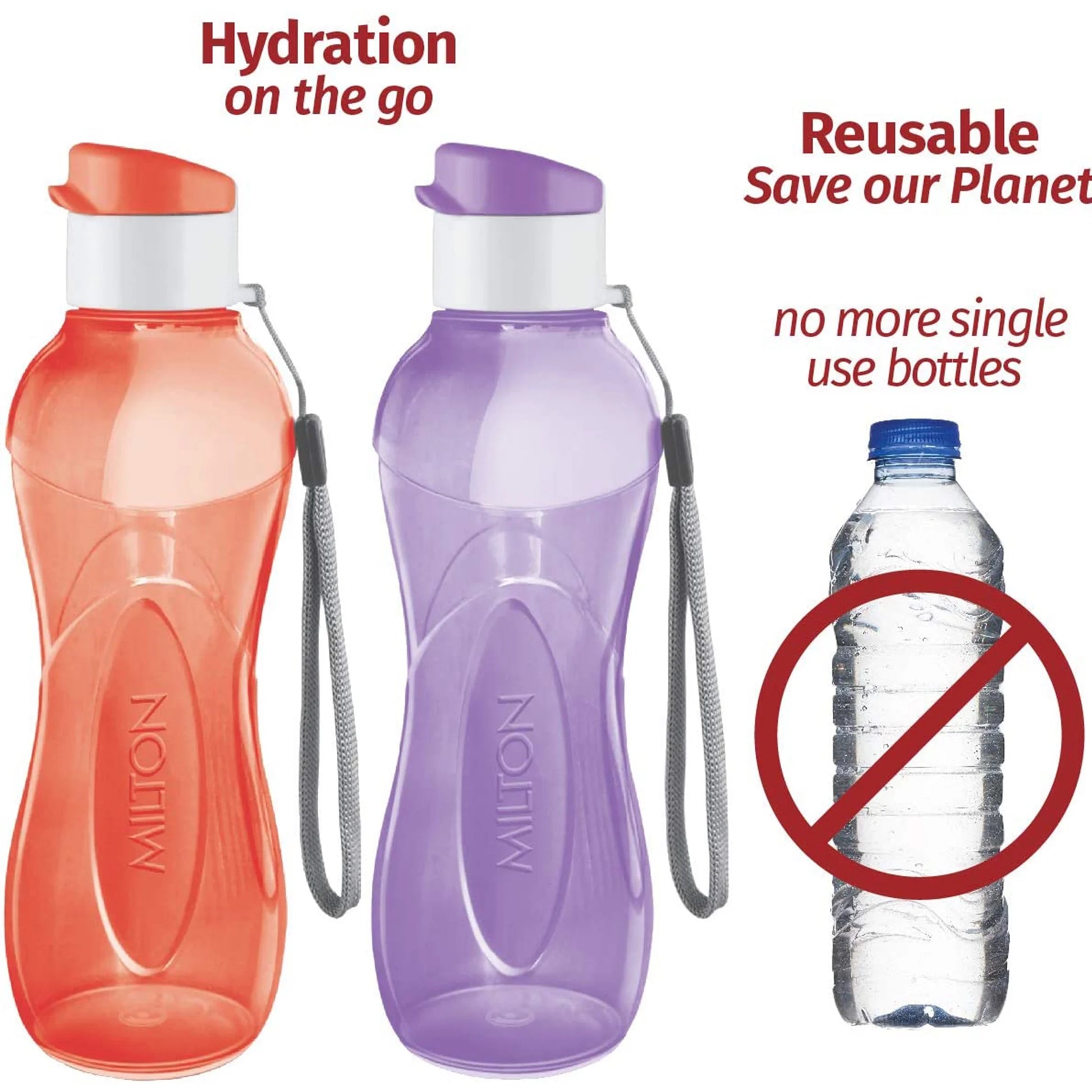 6-Pc Reusable Water Bottles Bulk Pack 12 Oz Plastic Bottles with Caps, Multicolor