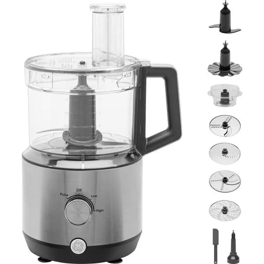 12-Cup Stainless Steel Food Processor with 3 Variable Speeds