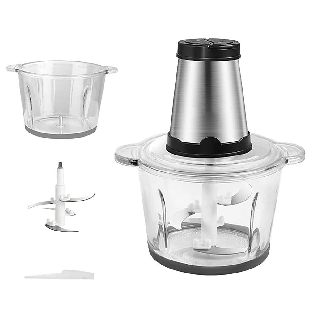 Electric Food Grinder 8Cup Large Household Capacity Stainless Steel 2 Gears 250W High Power Kitchen Cooker Blender