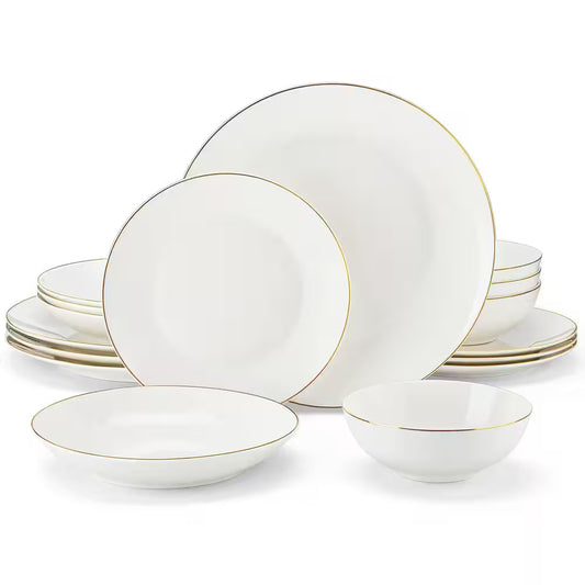 Jera 16-Piece White with Gold Trim Bone China Dinnerware Set (Service for 4)