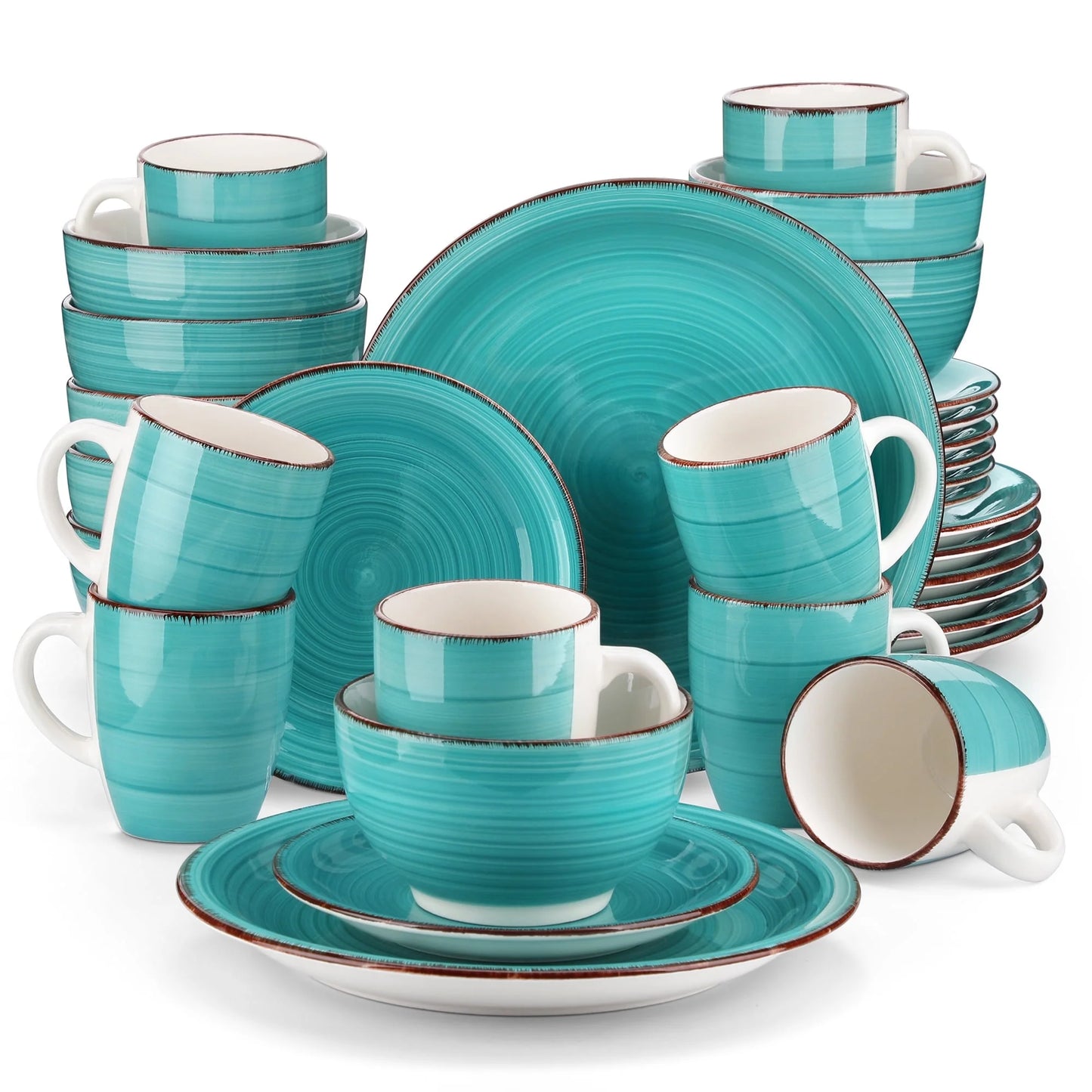 , Series Bella, 32 Piece Stoneware Dinnerware Set, Turquoise Dinner Set, Service for 8