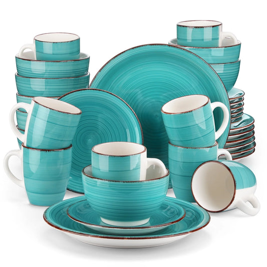 , Series Bella, 32 Piece Stoneware Dinnerware Set, Turquoise Dinner Set, Service for 8