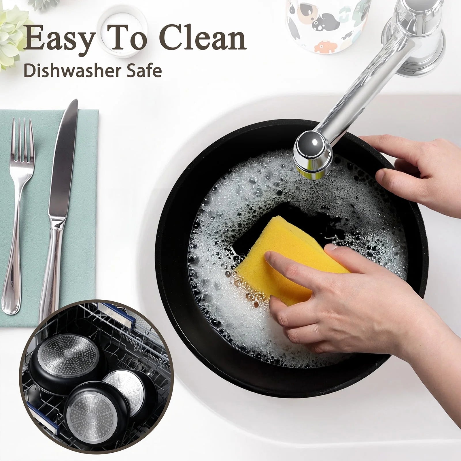 Pots and Pans Set, 6 Pcs Nonstick Pots and Pans with Removable Handle, Space-Saving Cookware Set for RV & Camping, Dishwasher and Oven Safe, Black