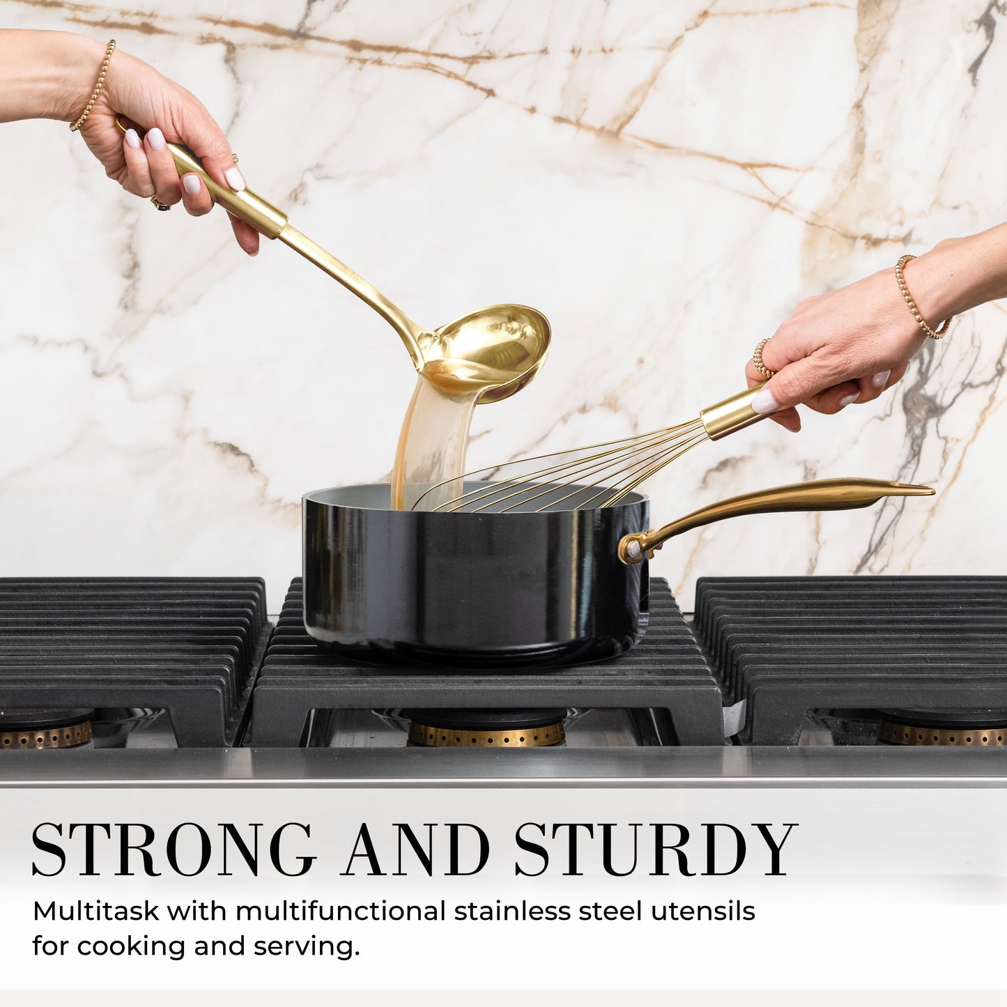 7PC Black and Gold Cooking Utensils Set with Holder - Black and Gold Kitchen Accessories