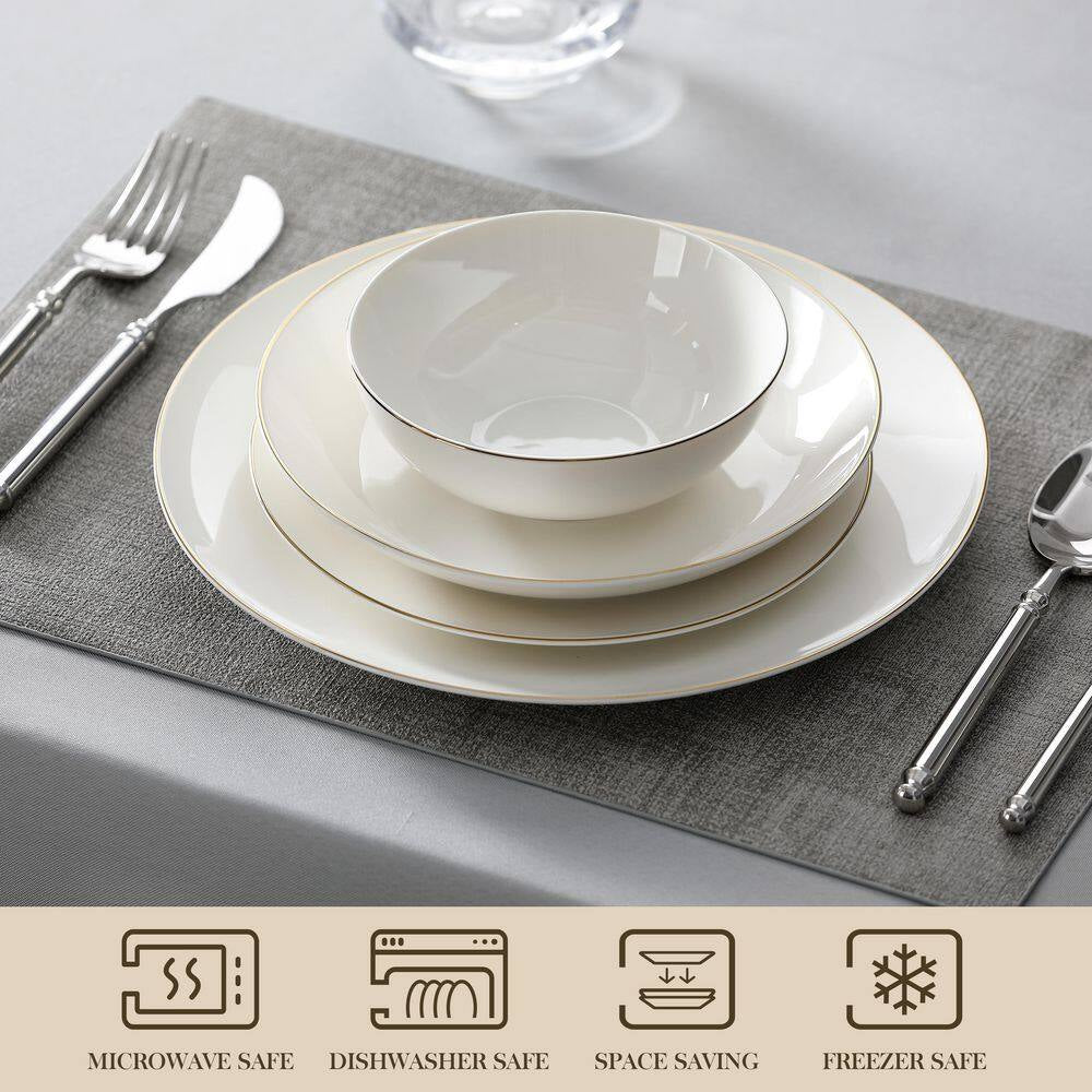 Jera 16-Piece White with Gold Trim Bone China Dinnerware Set (Service for 4)