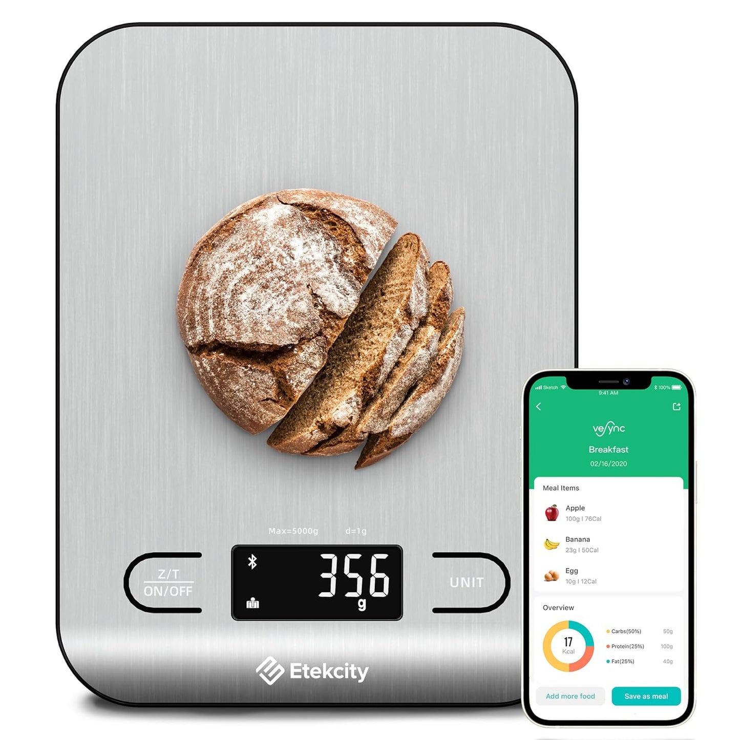Food Kitchen Scale, Digital Grams and Ounces for Weight Loss, Baking, Cooking, Keto and Meal Prep, LCD Display, Medium, 304 Stainless Steel