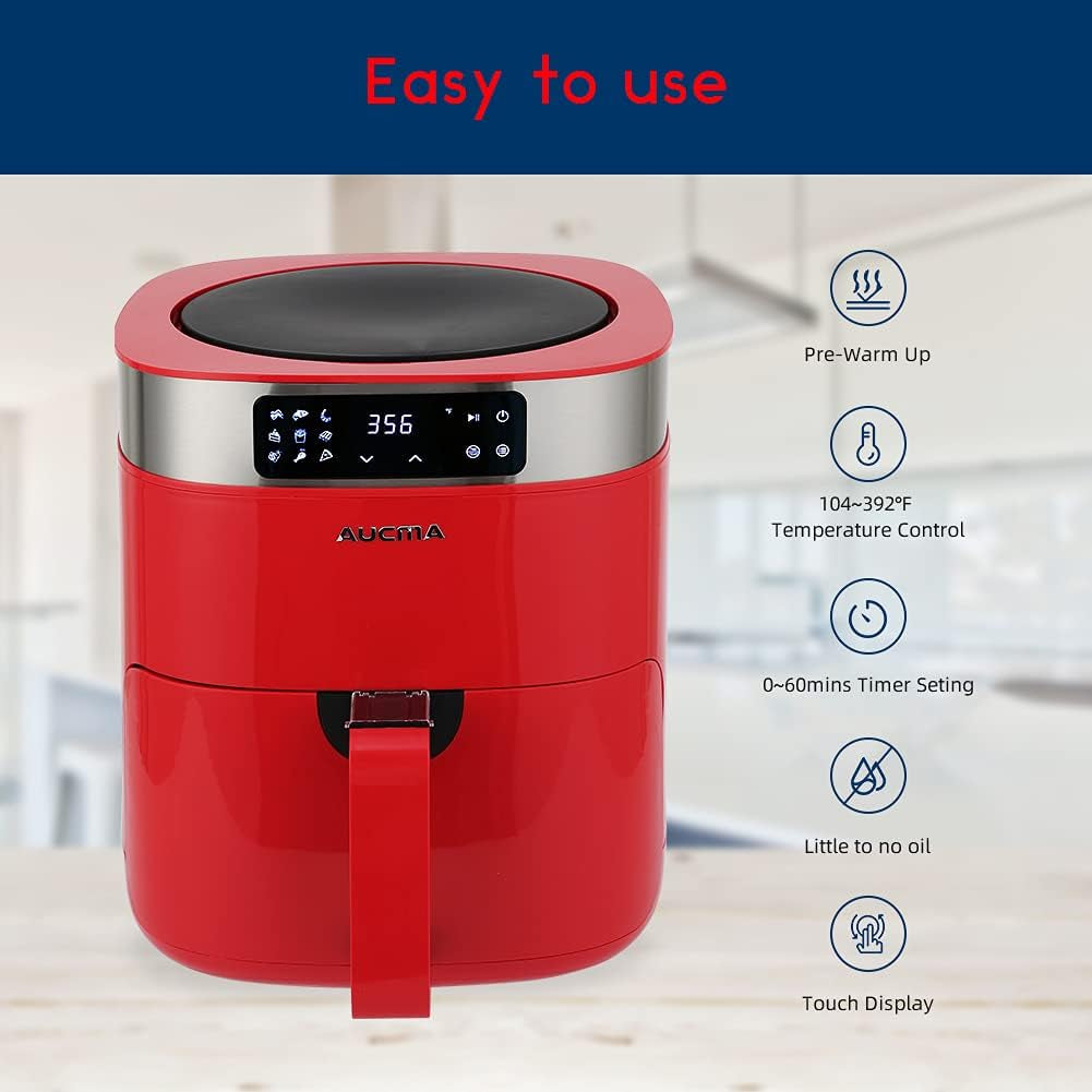 Air Fryer, 5.8QT Hot Air Fryers Oven, XL Electric Air Fryers Oven Cooker with 9 Cooking Preset, Digital Touch Screen Preheat & Nonstick Basket (Red)