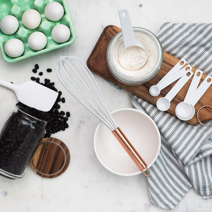 White & Copper Kitchen Utensils - 18 PC Set Includes Utensil Holder, Measuring Cups & Spoons, Rose Gold Accessories