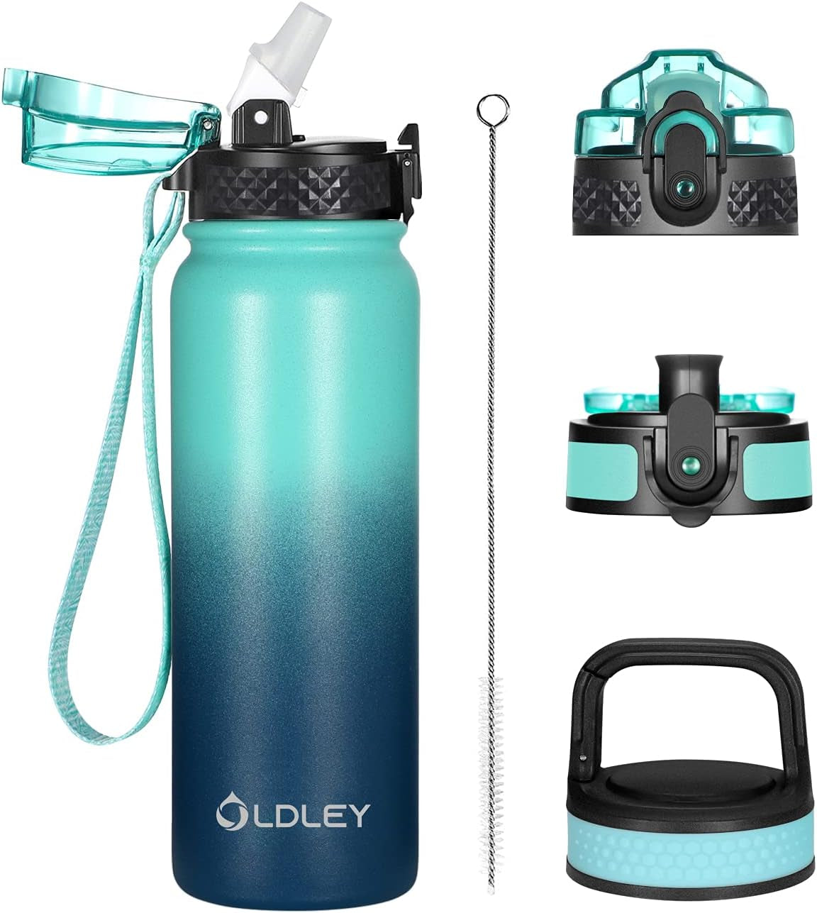 Insulated Water Bottle 12Oz Water Bottles with Straw, Stainless Steel Water Bottle with 2 Lids, Double Wall Vacuum Bottels for Adults Kids, Leak-Proof Sport Bottles for School Travel, Black