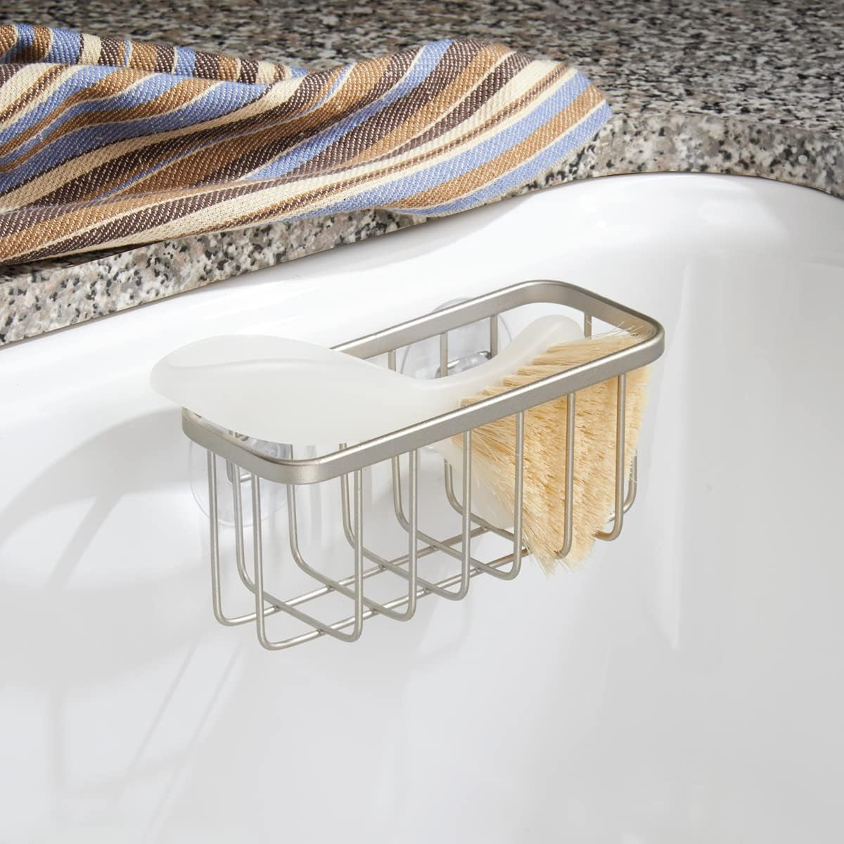 Idesign Rust-Resistant Stainless Steel Sponge Holder for Kitchen Sink with Suction Cups, the Gia Collection - Set of 1, Satin