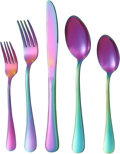 40-Piece Rainbow Silverware Set, Stainless Steel Cooking Flatware Serving Set, Flatware Cutlery Set for Home Kitchen Restaurant Hotel, Tableware Set Service for 8, Dishwasher Safe