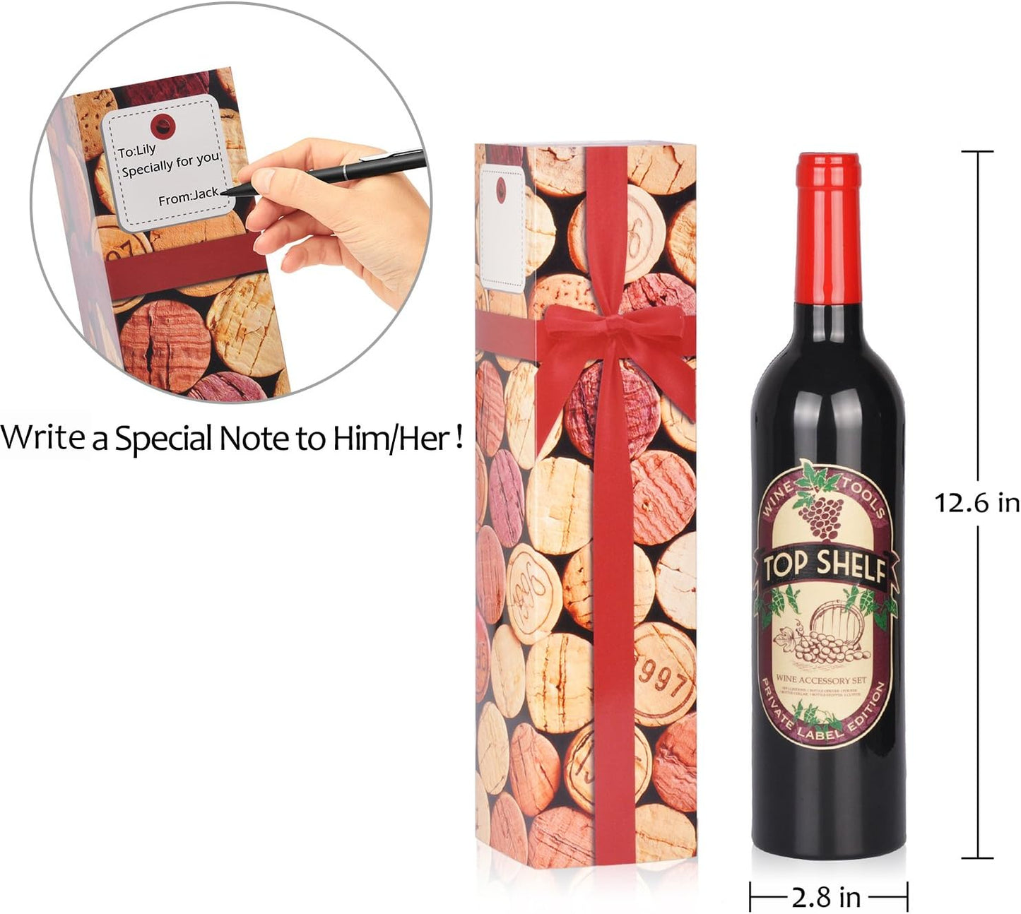 Wine Accessories Valentine Gift Set, 5 Pcs Deluxe Wine Corkscrew Opener Sets Bottle Shape in Elegant Gift Box, Wine Valentines Day Gifts for Women Men