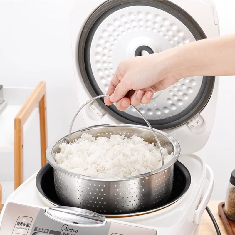 Stainless Steel Food Steamer Basket with Silicone Handle Rice Pressure Cooker Steaming Grid Drain Drainer Cooking Utensils