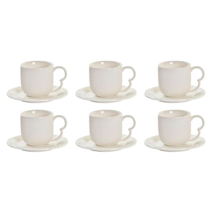 Set of 6 Cups with Plate DKD Home Decor White Natural Porcelain 90 ml