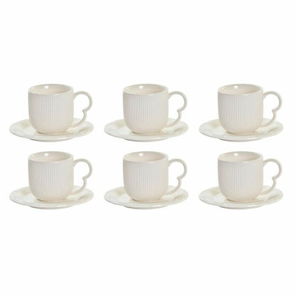 Set of 6 Cups with Plate DKD Home Decor White Natural Porcelain 90 ml