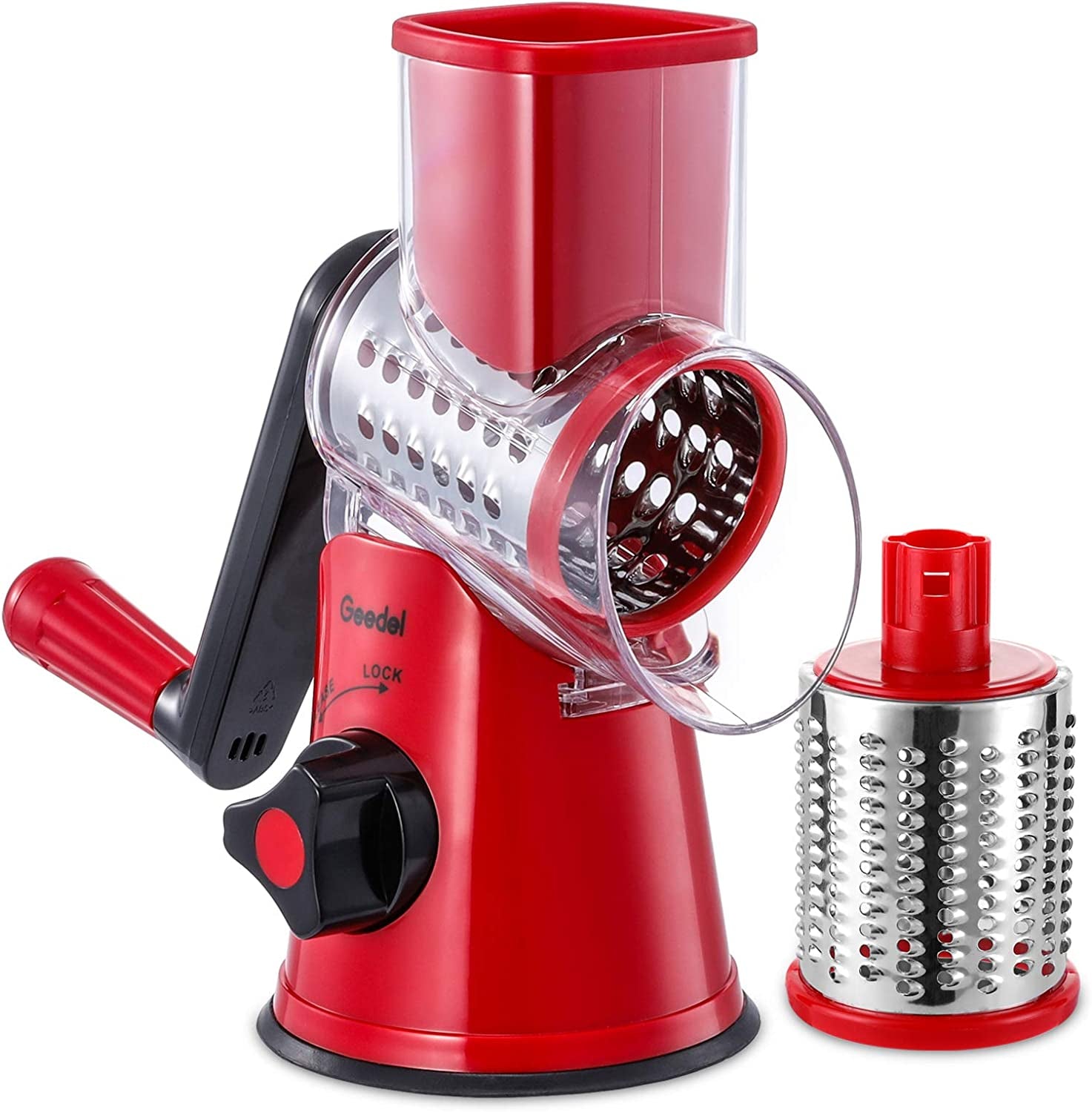 Rotary Cheese Grater, Kitchen Mandoline Vegetable Slicer with 3 Interchangeable Blades, Easy to Clean Rotary Grater Slicer for Cheese, Vegetables, Nuts