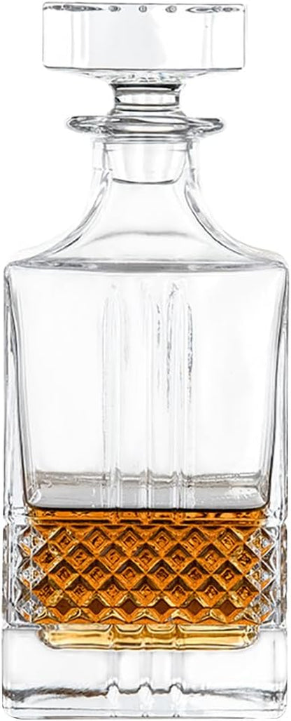 Whiskey Decanter with Sealed Irregular Stopper,Novel Lead-Free Crystal Glass Bottle,Gift for Friends,Glass Decanters for Vodka,Wine, Liquor,Juice and Water(Carved Strip)