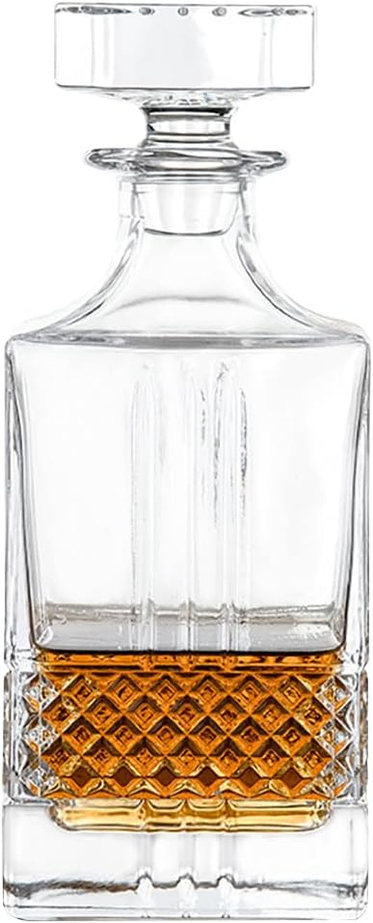Whiskey Decanter with Sealed Irregular Stopper,Novel Lead-Free Crystal Glass Bottle,Gift for Friends,Glass Decanters for Vodka,Wine, Liquor,Juice and Water(Carved Strip)