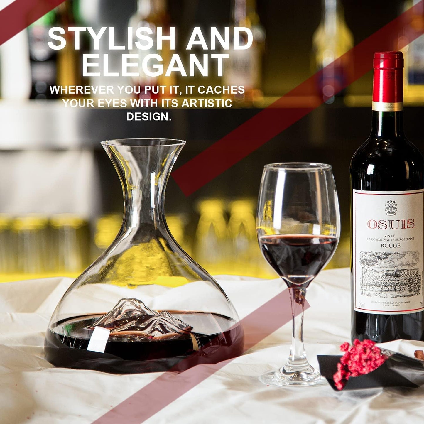 Iceberg Wine Decanter - Elevate Your Wine Experience with a Touch of Elegance 1800Ml Lead-Free Crystal Decanter, Hand Blown, Includes Cleaning Brush & Cork Stopper.